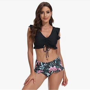 NWT GRACE KARIN Swim Ruffle Flounce V Neck Top